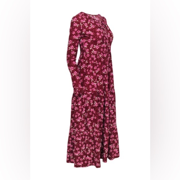Free People - Maroon & Pink Floral Print Long Sleeve Maxi Dress🍒 - Picture 6 of 11